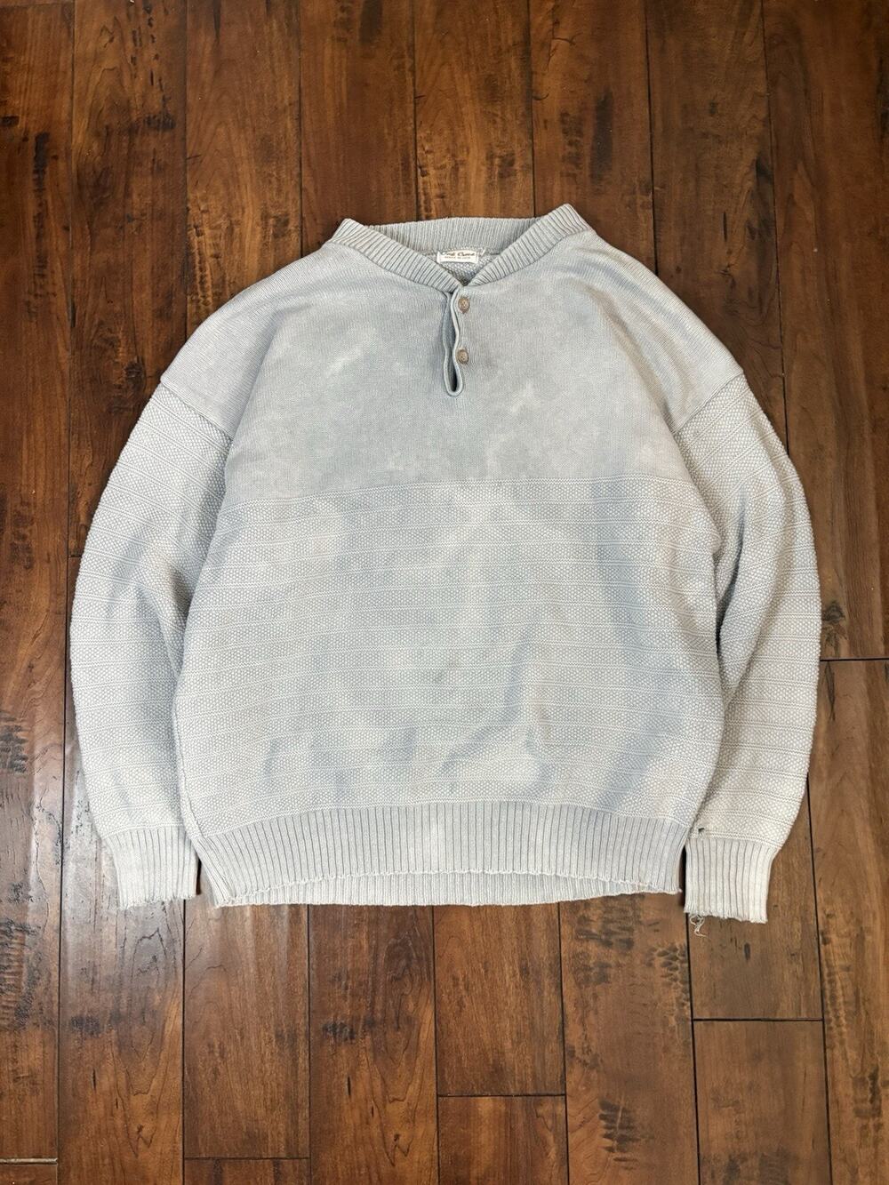 Vintage Oak Creek Henley Sweater Mens XL Blue Sunfade Distressed 90s Knit Chunky